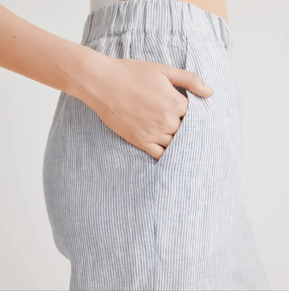 Quince Women's 100% Linen European Cropped Pinstripe Pants. Sz L Lagenlook - Picture 4 of 9